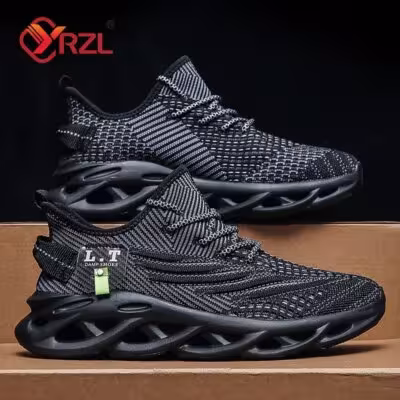 Baskets de course sportives pour hommes YRZL chaussures de jogging noires légères et absorbant les chocs