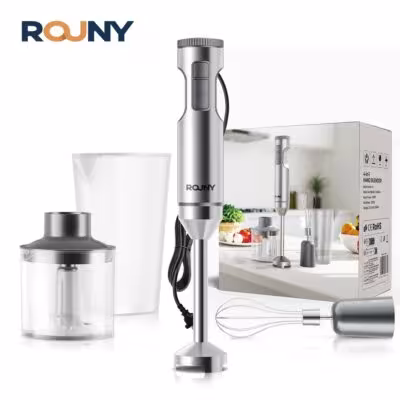 Galingas rankinis blenderis 1200W MAX, 4 in 1 nerūdijančio plieno maišytuvas su 700ml indais