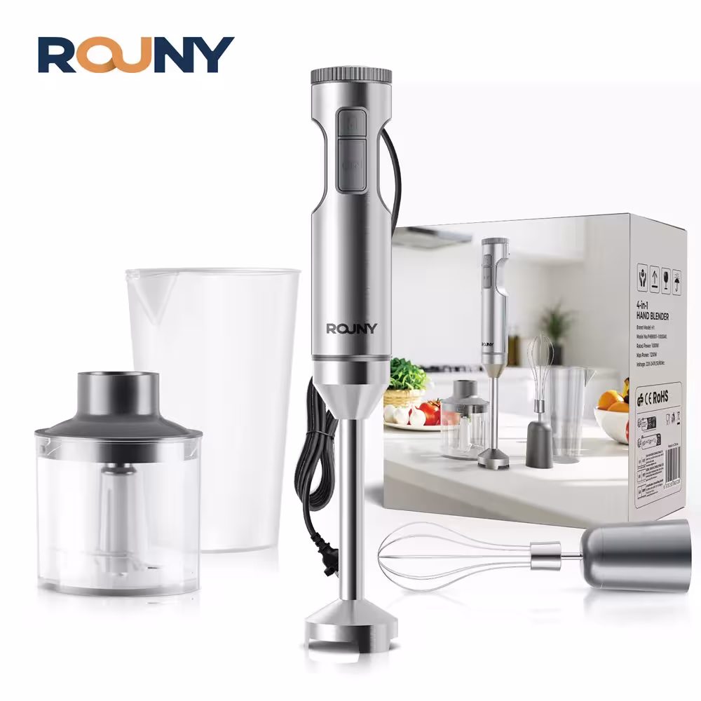 Galingas rankinis blenderis 1200W MAX, 4 in 1 nerūdijančio plieno maišytuvas su 700ml indais