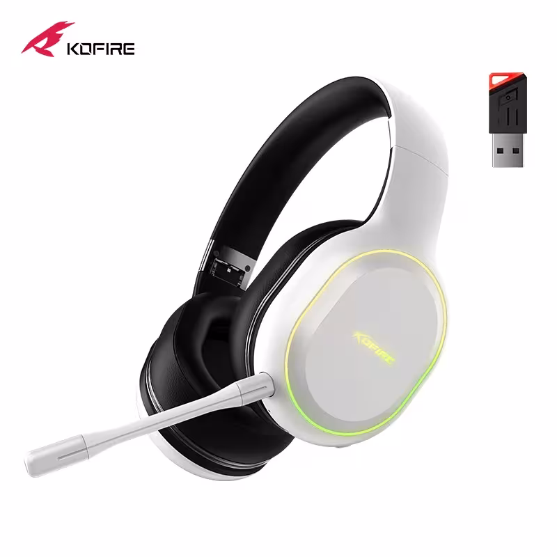 Kofire UGT-05 Casques de jeu 2.4G BT5.0 Casque de jeu sans fil avec microphone RGB vibration de lumière