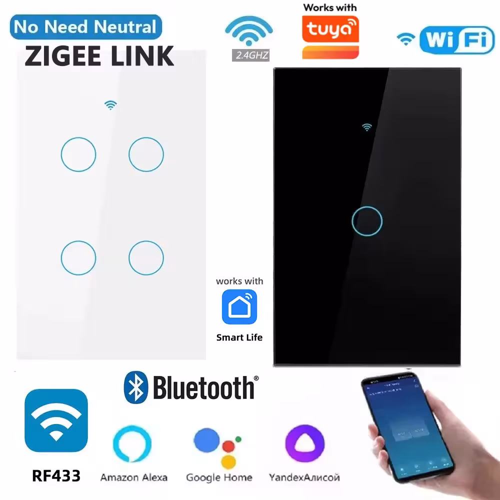 Tuya WiFi intelligente parete interruttore 1 / 2 / 3 / 4 palo touch pannello senza neutro