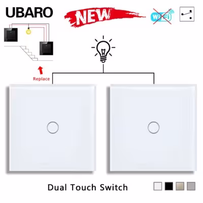 UBARO touch double fiber optic switch 86x86mm with glass panel