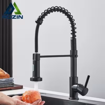 Robinet de cuisine noir mat avec douchette extractible et double mode