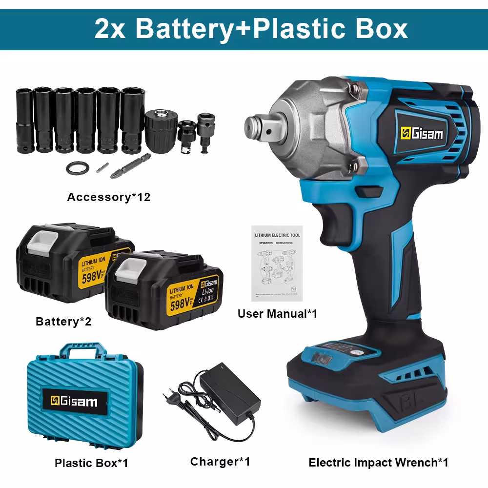 Clé à chocs électrique sans fil Gisam 1200N.M 1/2 pouce pour Makita 18V