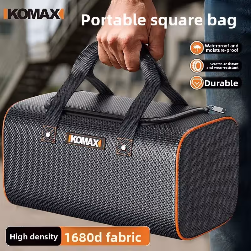Oxford fabric portable tool bag for electricians and craftsmen with reinforced bottom.