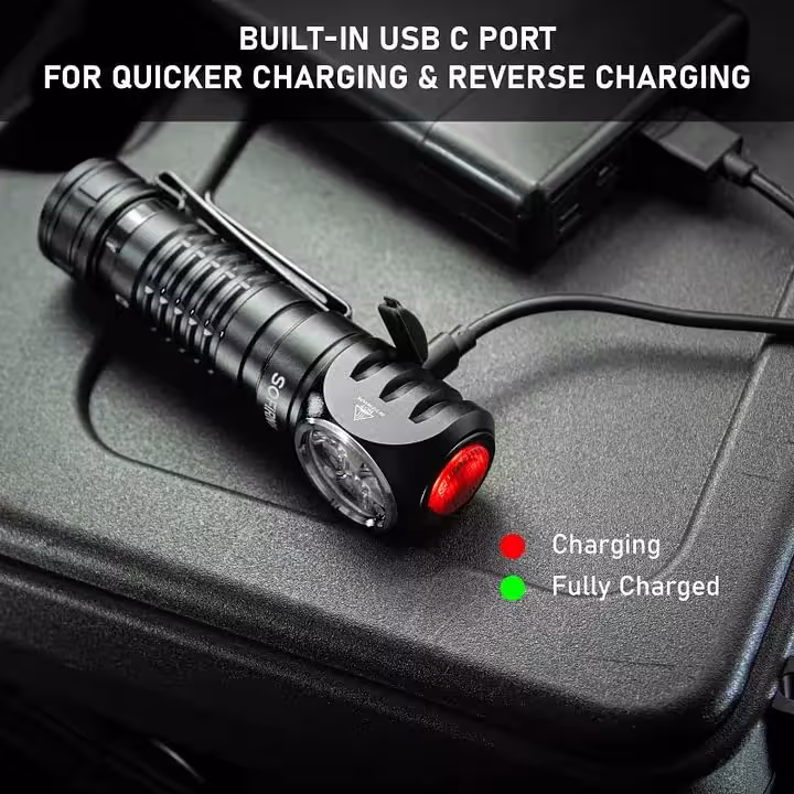galvos lempa USB C įkraunama