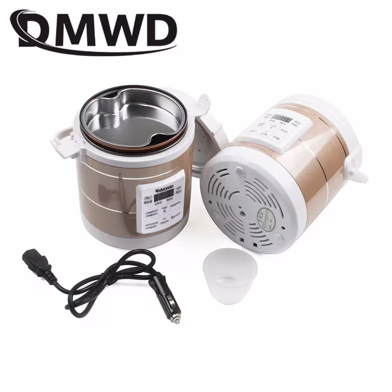 DMWD 12V 24V Mini Car Rice Cooker with Steam Steam and Heating Function