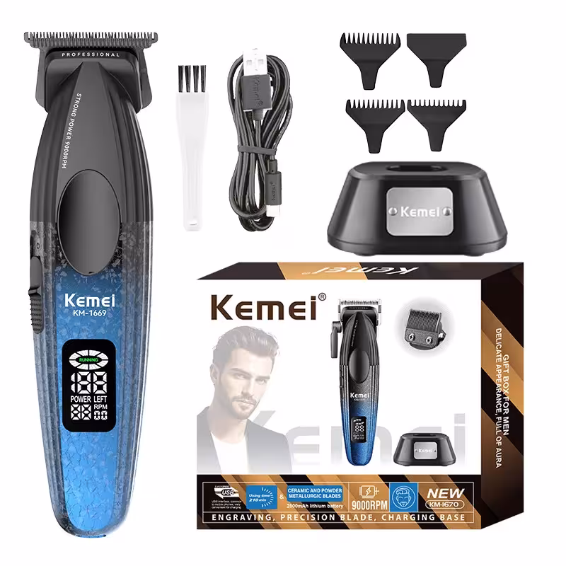 Kemei KM-1669 professional electric hair cutting machine for men with charging base
