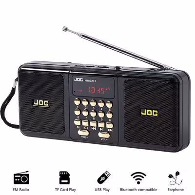 Radio FM portátil con altavoz inalámbrico Bluetooth y reproductor MP3 USB