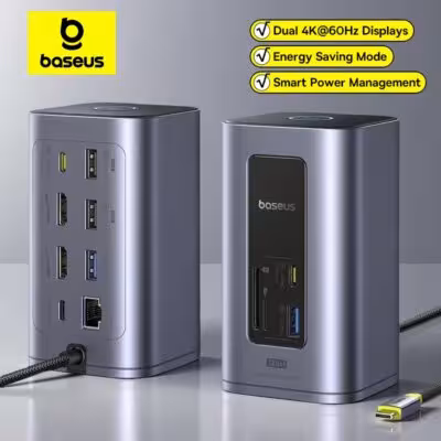 Hub USB-C Baseus 12-in-1 HDMI 4K@60Hz doppio monitor adattatore USB 3.2 RJ45 SD TF PD 100W