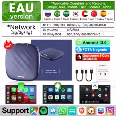 CarlinKit Android 13.0 Wireless CarPlay caja 8 kernel GPS WiFi 64GB 128GB