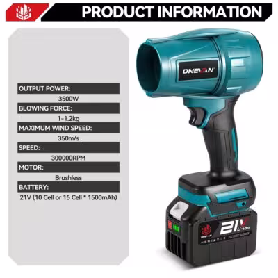 ONEVAN Soffiatore turbo elettrico senza fili 3500W 350M/S asciugatore per auto