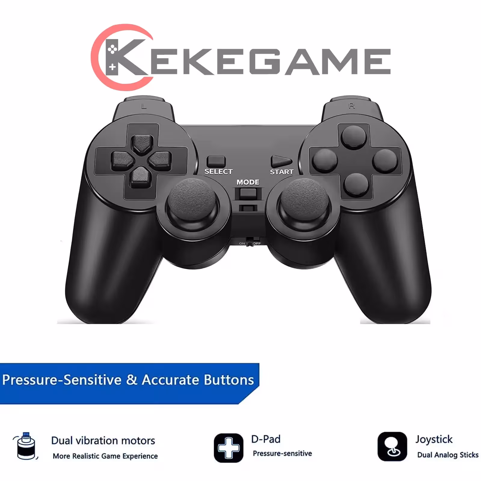 Controller wireless 2.4G Gamepad Dual Vibration Joystick PS2 e PC giochi
