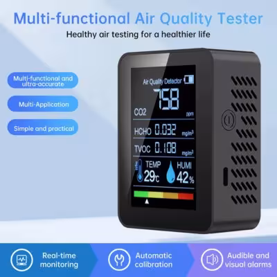 Monitor della qualità dell'aria 5-in-1 rilevatore di anidride carbonica/formaldeide con allarme
