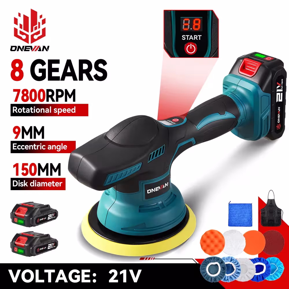 Pulidora eléctrica para coches ONEVAN, 8 velocidades, 7800 RPM, inalámbrica.