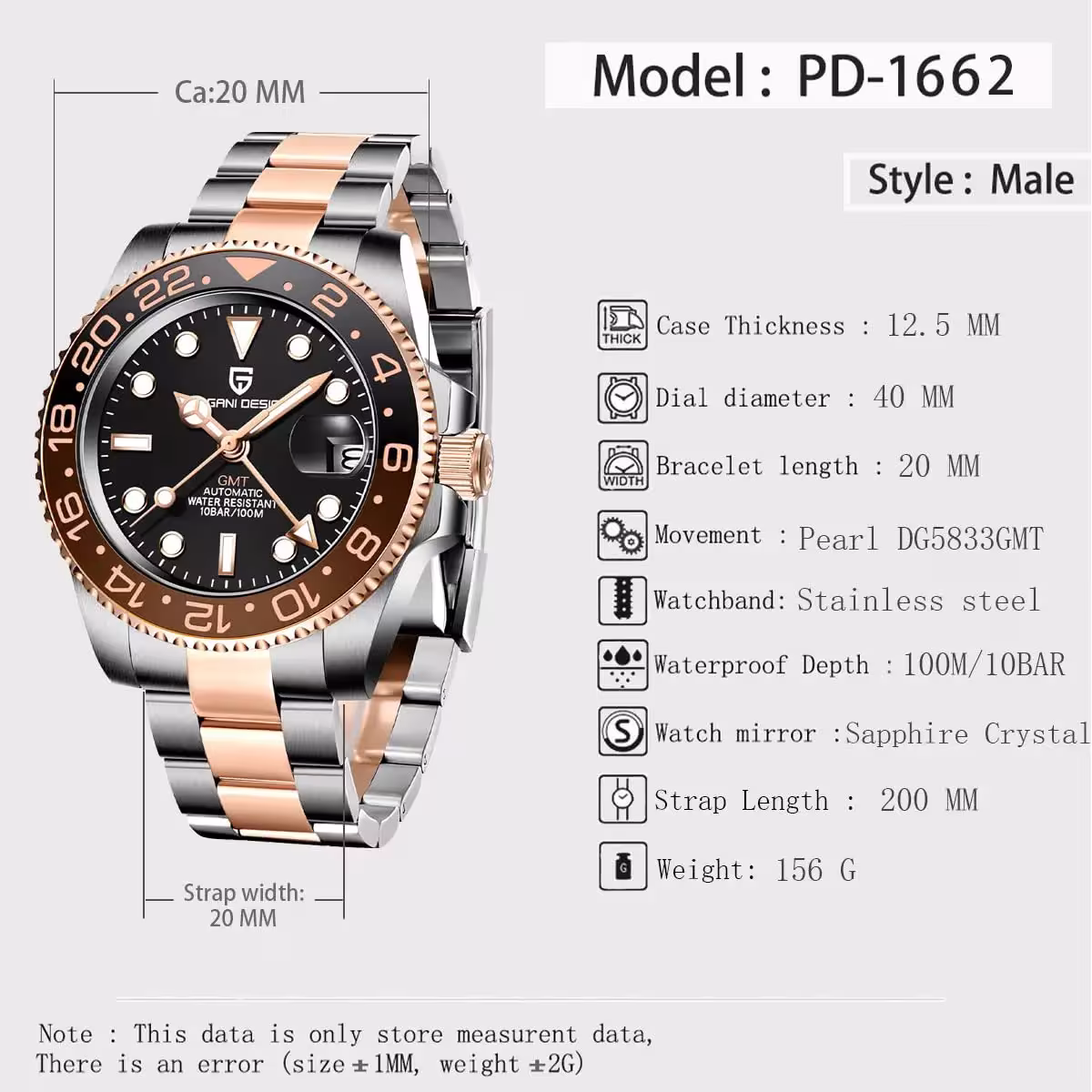 horloge GMT automatique pour hommes