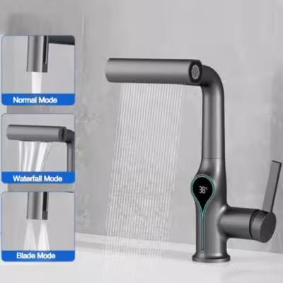 Miscelatore per lavabo con display LED e termometro per acqua calda e fredda