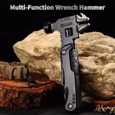 Herramienta multifuncional plegable con martillo, alicates, abrelatas y puntas para tornillos: 7 funciones en un solo cuerpo