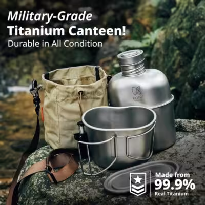 Titanium bottle with kit for outdoor hiking and camping