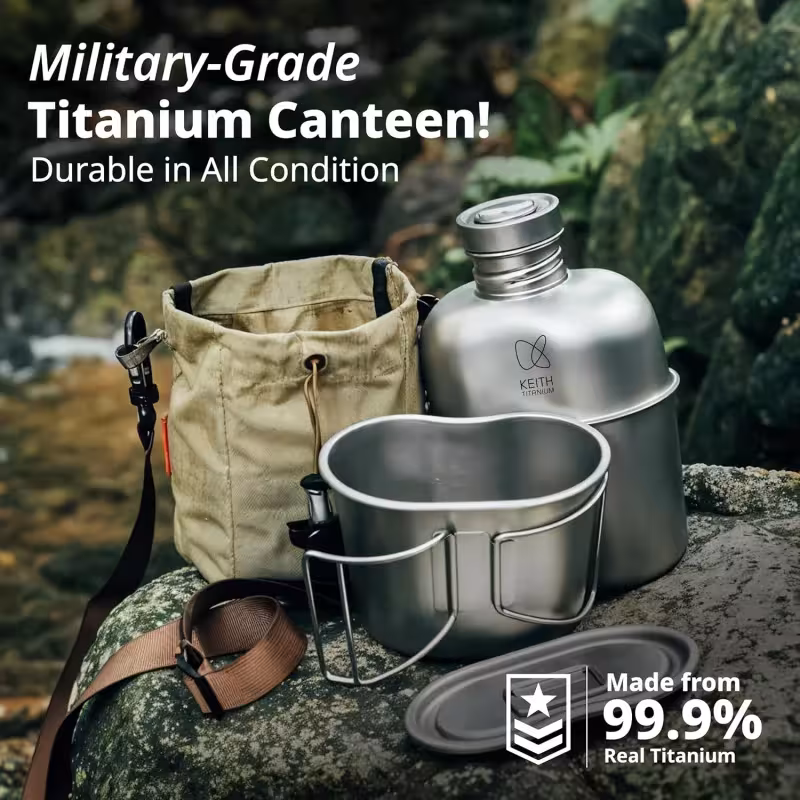 Titanium bottle with kit for outdoor hiking and camping