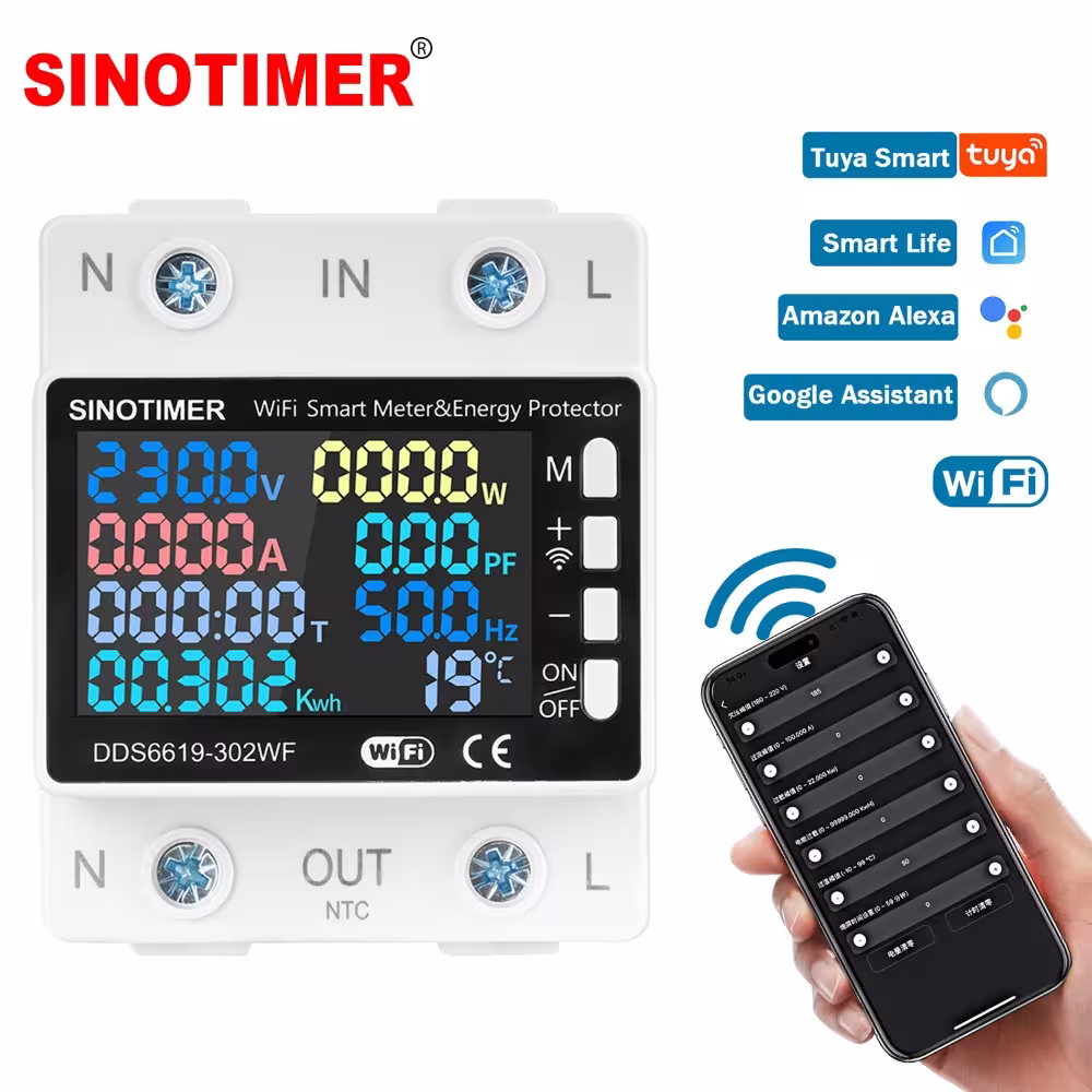 Smart WiFi Energy Meter 63A Circuit Breaker with Temperature Control