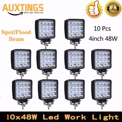 10 unidades de faros LED de trabajo de 4 pulgadas y 48W para automóviles, vehículos 4x4, ATV y camiones, 12V.