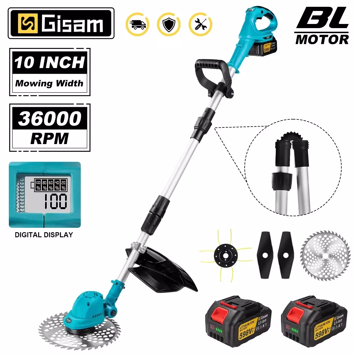Gisam 10 inch wireless electric trimmer 36000RPM with Makita 18V battery