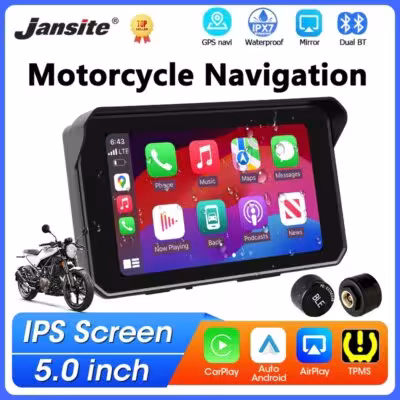 Motociklo navigacijos GPS 5 colių ekranas su belaidžiu CarPlay Android Auto