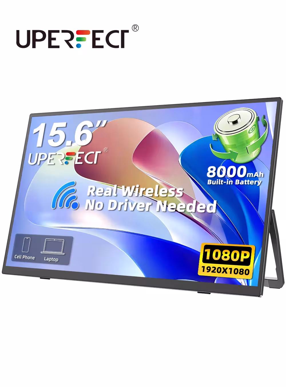 Moniteur portable sans fil UPERFECT 15,6 pouces 1080p avec batterie de 8000 mAh