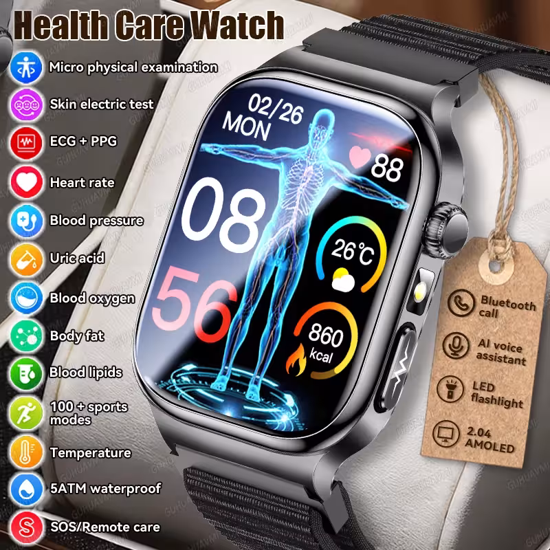 2026 Relojes inteligentes con ácido de urea ECG PPG para presión arterial