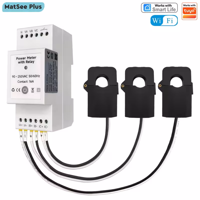 Smart WiFi Single 3 Phase Bidirectional Energy Meter 80A Current Sensor App Monitor Power Consumption and Production
