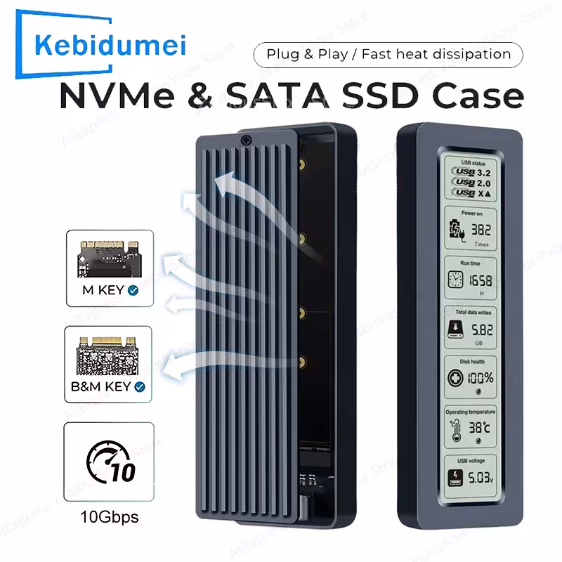 Carte SSD M2 USB 3.2 Gen2 10Gbps NVMe SATA avec écran