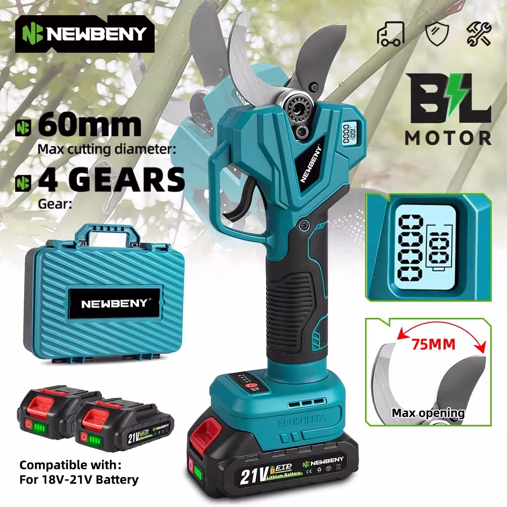 NewBeny 4 Gear Brushless 75mm Electric Pruning Shears for Fruit Trees Bonsai