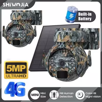 SHIWOJA 5MP 4G Cámara de seguridad solar WiFi inalámbrica al aire libre 2K 360 ° Observación animal De una salida superior a 75 kVA pero no superior a 375 kVA
