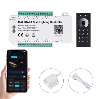 Contrôleur intelligent d'éclairage d'escalier avec Bluetooth, 16 marches et capteur de mouvement PIR
