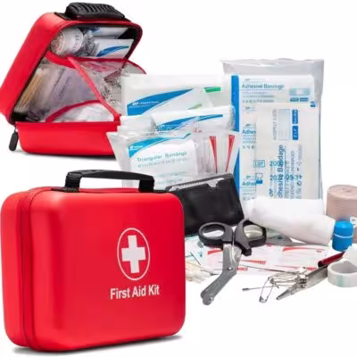 Portable first aid kit for outdoor adventures, hiking, car trips, camping