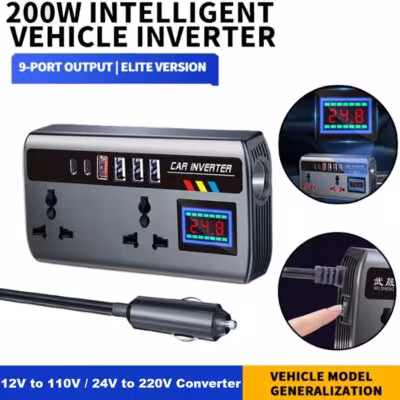 Portable car inverter 12V to 110V 24V to 220V with 4 USB ports fast charging