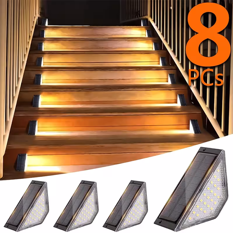 Luci per scale a energia solare IP65 impermeabili 24 LED luce bianco caldo
