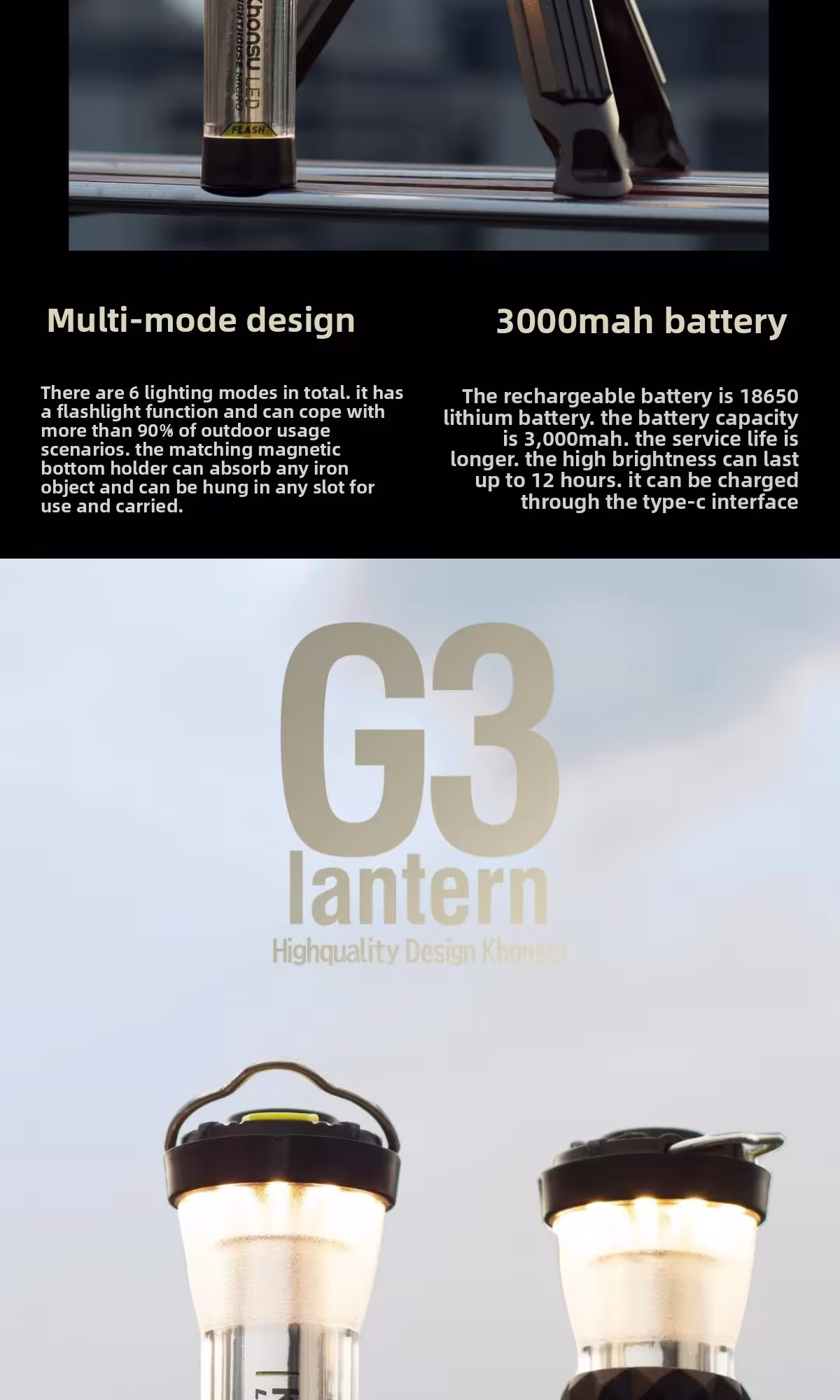 Linterna LED de pie recargable GZ de 3000mAh