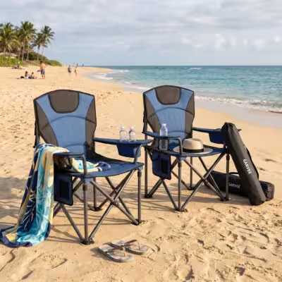 Silla de camping plegable de 64cm de ancho, carga de 200kg con respaldo