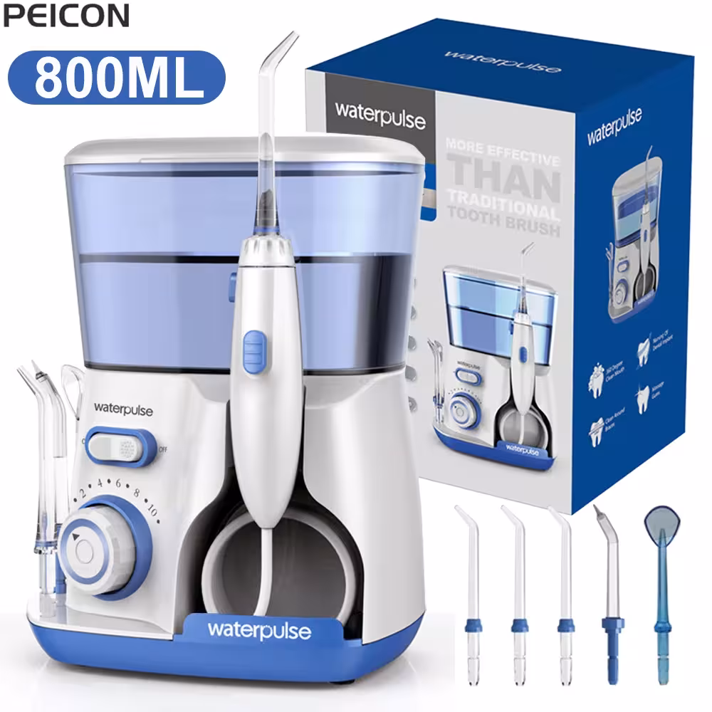 Irrigatore orale per la pulizia dei denti, serbatoio da 800ml, con 10 livelli di pressione e 5 ugelli