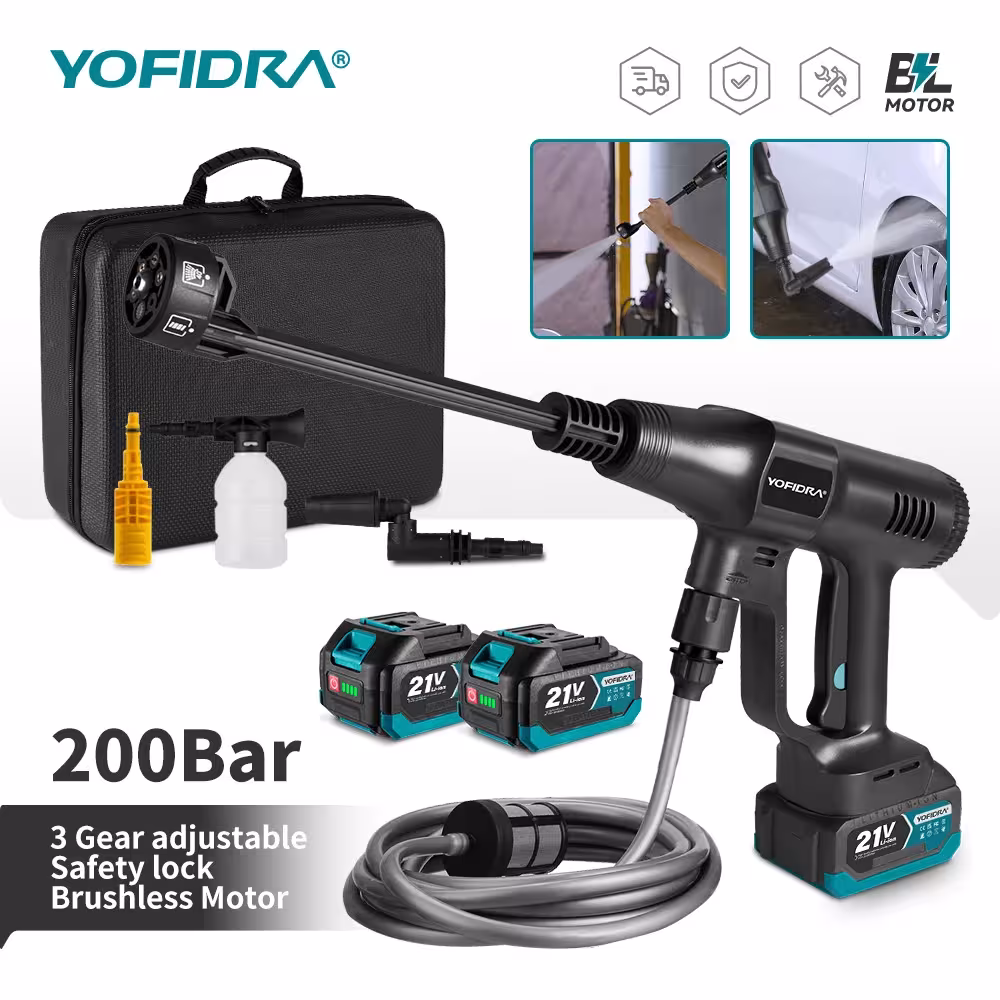 YOFIDRA 3500W 200Bar Besvieslio Elektrinio Aukšto Slėgio Plovimo Pistoletas 6 IN 1 Makita 21V