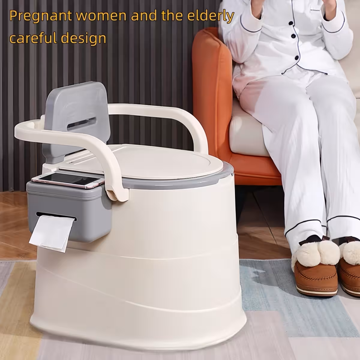 Portable toilet with lid in gray or pink for camping