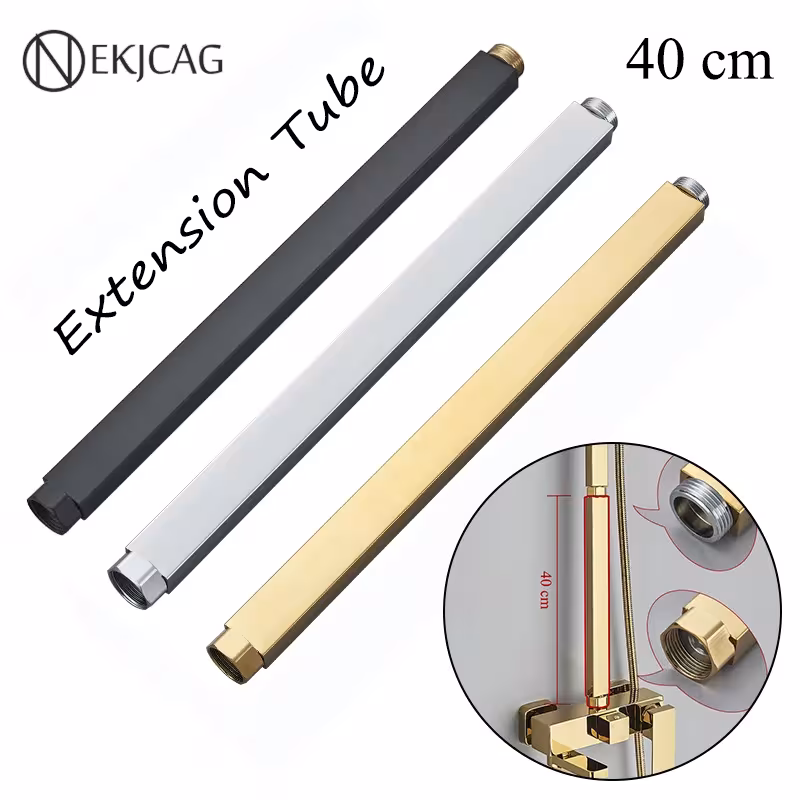Square extended bath shower faucet 40/50cm universal interface black gold white chrome
