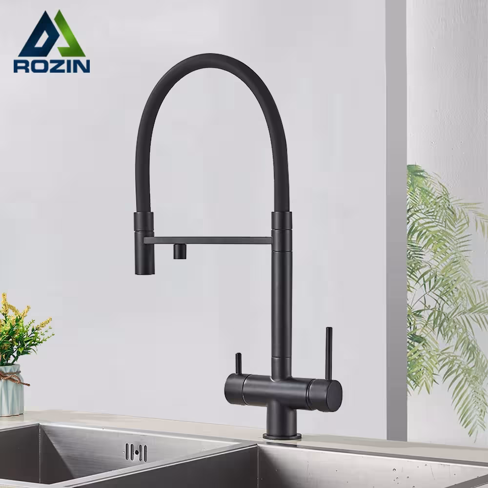 Rozin Filter Black Kitchen Faucet with Pull-Down Sprayer, 2-in-1 Cleaning