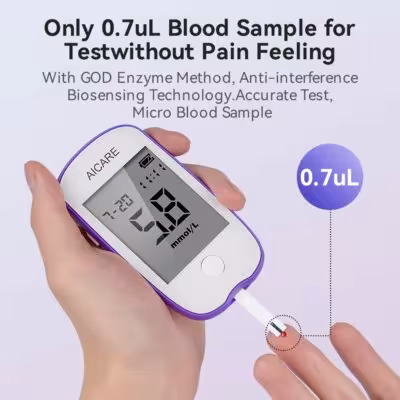 Aicare blood glucose monitor with 50/100 test strips and needles