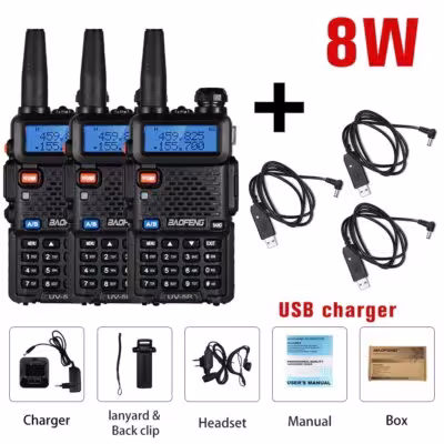 Baofeng UV 5R Walkie Talkie 5W 8W radio portatile Ham CB Dual Band VHF UHF
