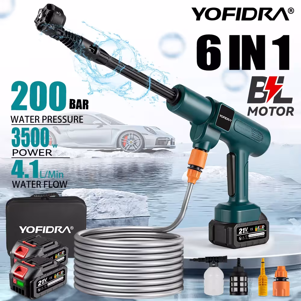 Lavaadora a presión inalámbrica YOFIDRA 200Bar sin escobillas, modelo Makita 21V