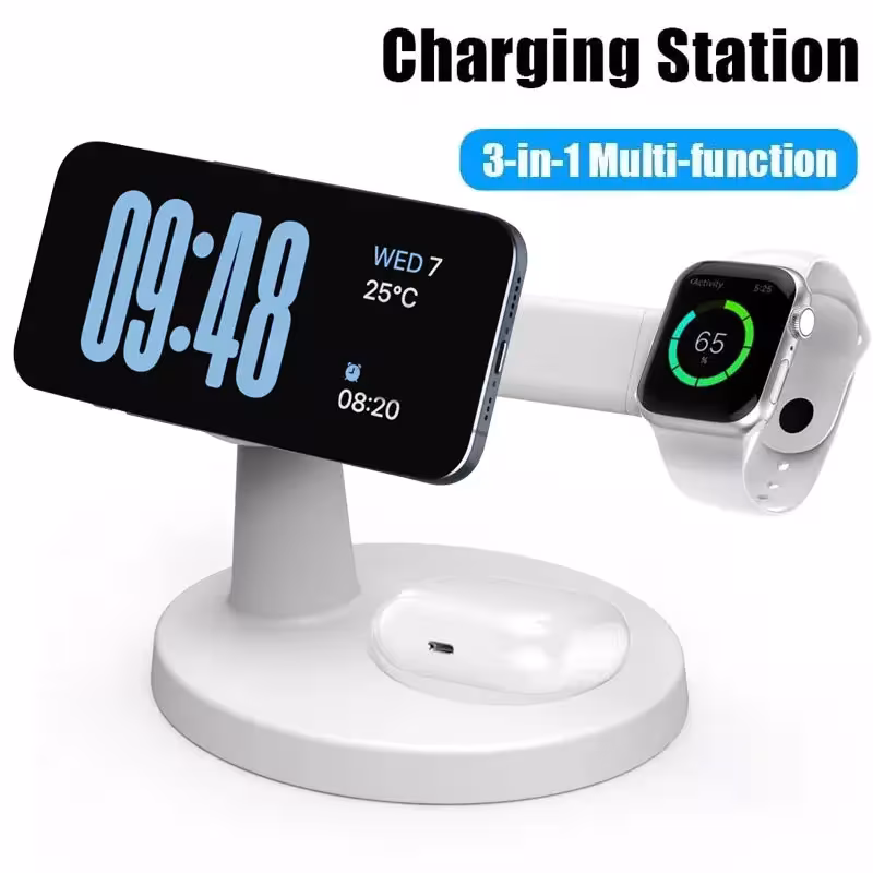3 į 1 magnetinė belaidė įkrovimo stotelė iPhone 16 15 14 Apple Watch AirPods