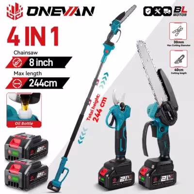 ONEVAN cisaille élévoatrice télescopique sans fil pour tronçonneuse de 8 pouces, 5500W, jusqu'à 2,01 m, pour l'entretien du jardin